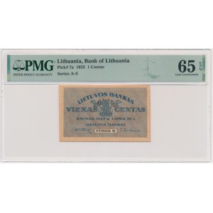 Lithuania, 1 Centas 1922 - PMG 65 EPQ