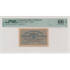 Lithuania, 1 Centas 1922 - PMG 66 EPQ