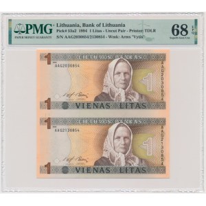 Lithuania, 1 Litas - AAG - PMG 68 EPQ - uncut pair