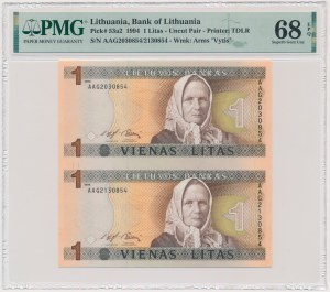 Lithuania, 1 Litas - AAG - PMG 68 EPQ - uncut pair