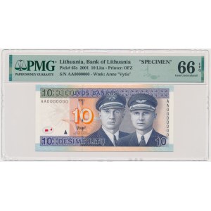 Lithuania, 10 Litu 2001 - SPECIMEN - AA 0000000 - PMG 66 EPQ