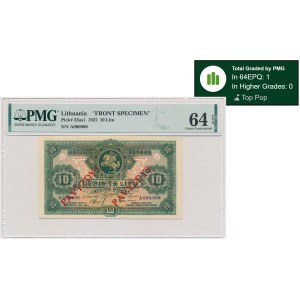 Lithuania, 10 Litu 1927 - A 000,000 - FRONT SPECIMEN - PMG 64 EPQ - RARE