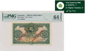 Lituanie, 10 litas 1927 - A 000 000 - AWERS MODEL - PMG 64 EPQ - RARE