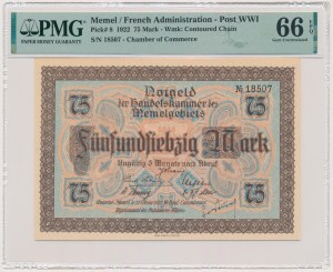 Memel (Klaipeda), 75 Mark 1922 - PMG 66 EPQ