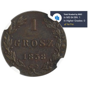 Kingdom of Poland, 1 groschen Warsaw 1838 MW - NGC MS64 BN - RARE