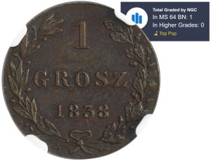 Kingdom of Poland, 1 groschen Warsaw 1838 MW - NGC MS64 BN - RARE