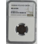 Kingdom of Poland, 1 groschen Warsaw 1838 MW - NGC MS64 BN - RARE