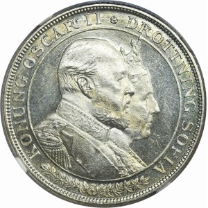 Sweden, Oscar II, 2 Kronor Stockholm 1907 - 50th wedding anniversary of King Oscar II and Sophia - NGC MS63