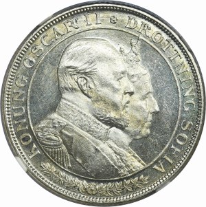 Sweden, Oscar II, 2 Kronor Stockholm 1907 - 50th wedding anniversary of King Oscar II and Sophia - NGC MS63