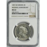 Sweden, Oscar II, 2 Kronor Stockholm 1907 - 50th wedding anniversary of King Oscar II and Sophia - NGC MS63