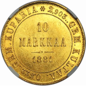 Finland, Autonomy, 10 Markkaa Helsinki 1881 S - NGC MS65