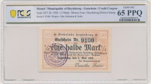 Heydekrug, 1/2 Mark 1920 - PCGS 65 PPQ
