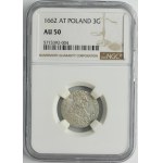 John II Casimir, 3 Groschen Krakau 1662 AT - NGC AU50