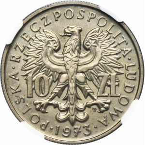 PRÓBA MIEDZIONIKIEL 10 złotych 1973 200 lat KEN - mały kaganek - NGC UNC DETAILS