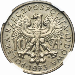 PRÓBA MIEDZIONIKIEL 10 złotych 1973 200 lat KEN - mały kaganek - NGC UNC DETAILS