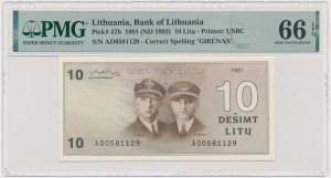 Lithuania, 10 Litu 1991 - AD - PMG 66 EPQ