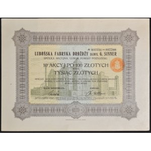 Lubońska Fabryka Drożdży dawniej „G. Sinner” S.A., 10 x 100 zł