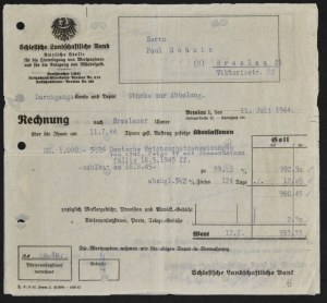 Schlesische Landschaftlische Bank, Wrocław - rachunek