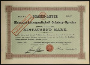 Zielona Góra, Kleinbahn AG Grünberg-Sprottau, 1,000 marks 1911