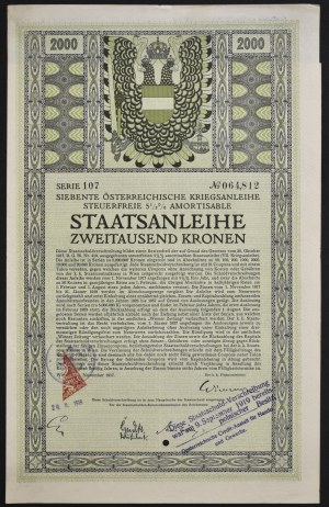 Seventh Austrian 5.5% War State Loan, bond 2,000 crowns 1917