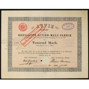 Wrocław, Breslauer Actien Malzfabrik, 1.000 marek 1898