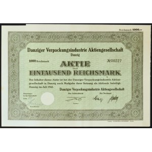 Gdańsk, Danziger Verpackungsindustrie AG, akcja 1.000 marek 1942