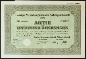 Gdańsk, Danziger Verpackungsindustrie AG, akcja 1.000 marek 1942