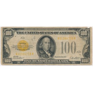 USA, Gold Certificate, 100 dolarów 1928 - Woods & Mellon - RZADKIE