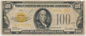 États-Unis, Certificat en or, 100 $ 1928 - Woods & Mellon - RARE