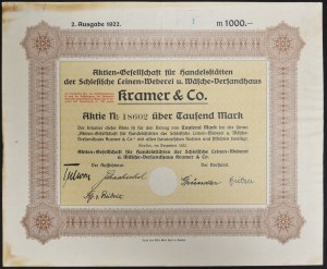 AG für Handelsstätten der Schlesische Leinen-Weberei u. Wäsche-Versandhaus Kramer & Co., 1.000 marek 1922