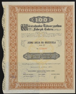 Warszawskie Towarzystwo Fabryk Cukru S.A., 100 zł 1937