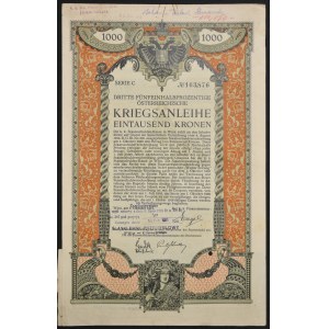 Austria, 3 Pożyczka Wojenna, obligacja 1.000 koron 1915