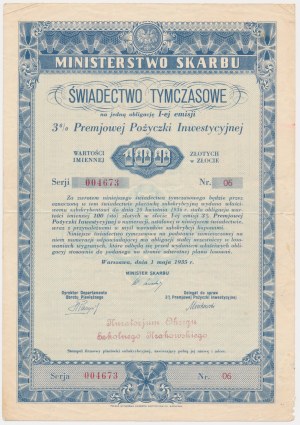 3% Premium Investment Loan 1935, Issue I, temporary certificate PLN 100.
