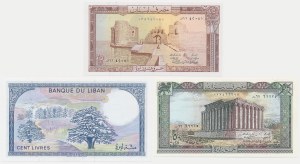 Liban, série de 25-100 livres (1964-88) (3 pièces).