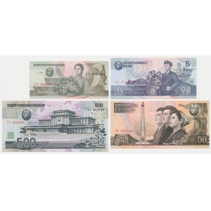 Korea Północna, zestaw 1-500 won 1992-2007 (4 szt.)