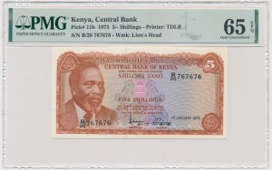 Kenya, 5 Shilings 1975 - PMG 65 EPQ - repeater serial number