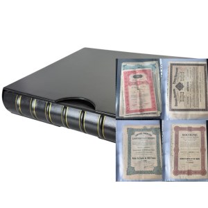 Zestaw papierów wartościowych i banknotów w klaserze Leuchtturm
