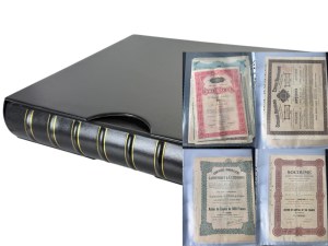 A set of securities and banknotes in a Leuchtturm binder