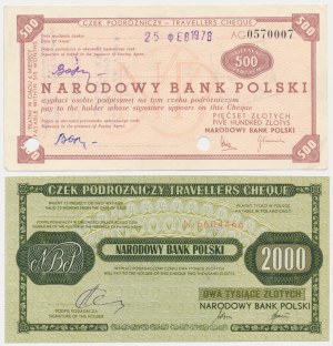 Czeki podróżniczce NBP, 500 zł i 2.000 zł - zestaw 2 szt.