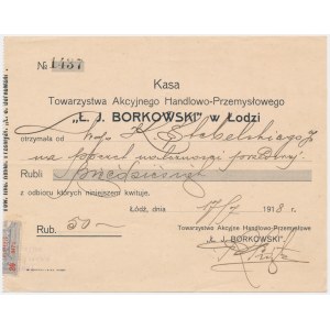 Kasa Towarzystwa Akcyjnego Handlowo-Przemysłowego „Ł. J. BORKOWSKI” w Łodzi - potwierdzenie wpłaty