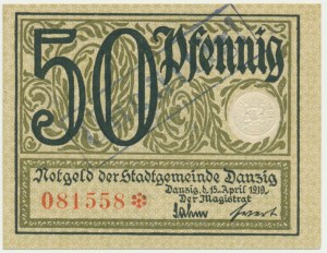 Danzig, 50 Pfennig 1919 - green - UNGULTIG - rare stamp