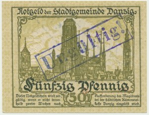 Danzig, 50 Pfennig 1919 - green - UNGULTIG - rare stamp