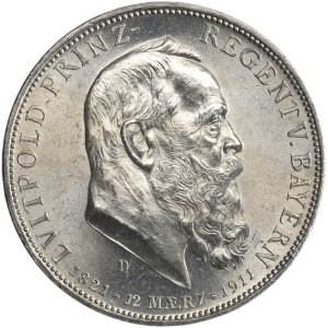Germany, Bavaria, Regent Luitpold, 5 Mark Munich 1911 D