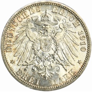 Germany, Saxony-Weimar-Eisenach, Wilhelm Ernst, 3 Mark Berlin 1910 A