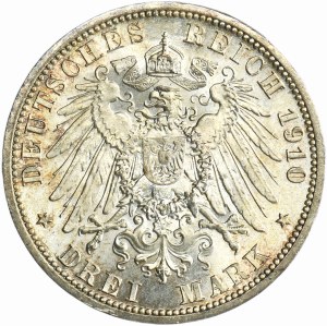 Germany, Saxony-Weimar-Eisenach, Wilhelm Ernst, 3 Mark Berlin 1910 A