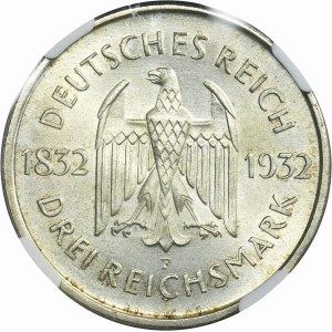 Germany, Weimar Republic, 3 Mark Stuttgart 1932 F - Goethe - NGC MS64+
