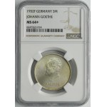 Germany, Weimar Republic, 3 Mark Stuttgart 1932 F - Goethe - NGC MS64+