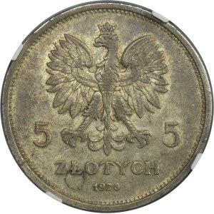 Nike, 5 złotych Warszawa 1928 - NGC AU53