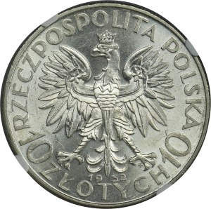 Głowa Kobiety, 10 złotych Warszawa 1932 - NGC AU58
