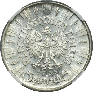 Piłsudski, 5 złotych 1935 - NGC MS64